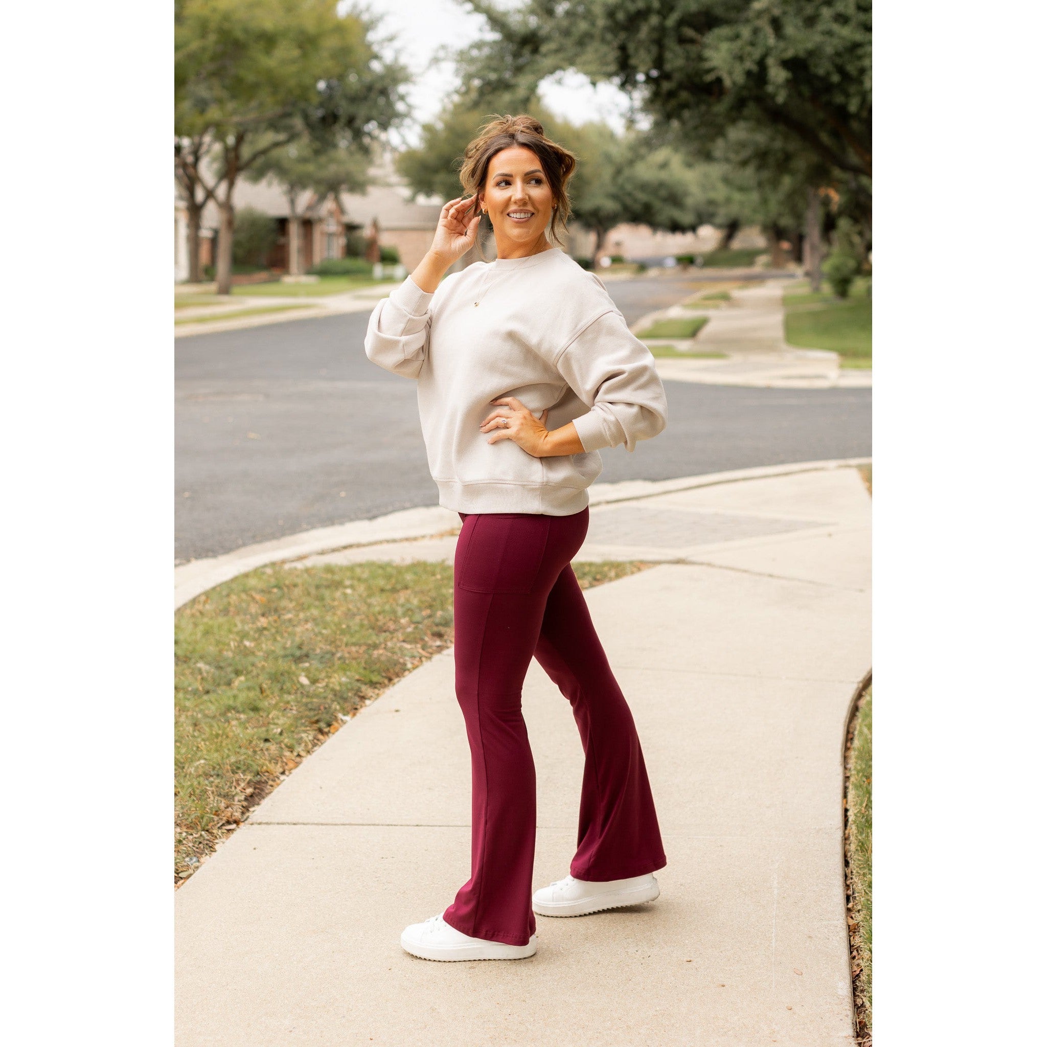 Ready to Ship  | The Maeve - 30"  MAROON Bootcut Leggings with Pockets - Round 2